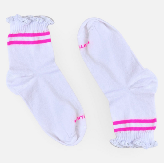 Meia Soquete Rendinha Listrada College Pink