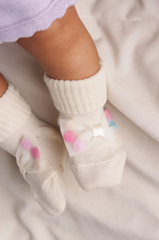 Meia POMPOM Bege - Yoyo Bow Club