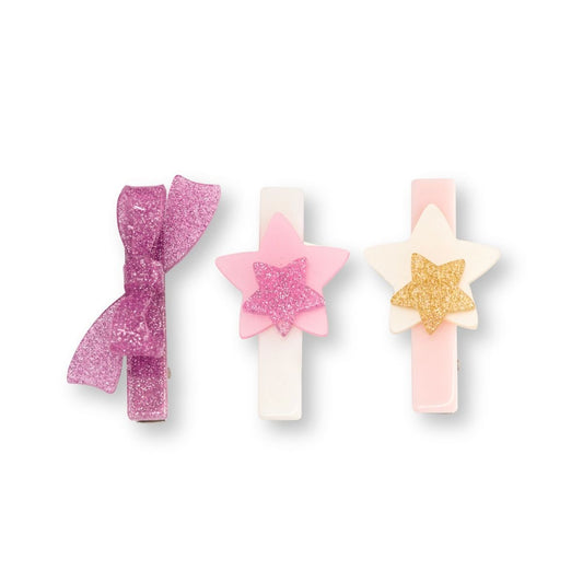 Trio Hairclip Stars Pink Gold Glitter - Yoyo Bow Club