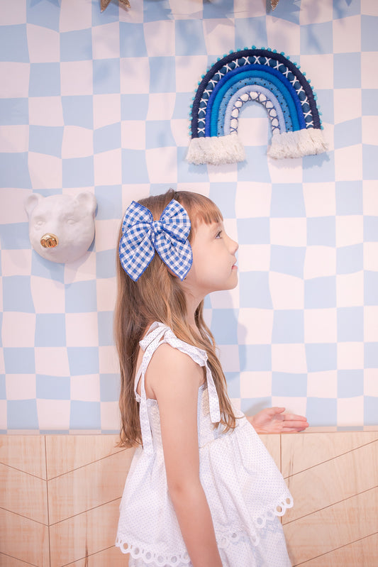 Laço Lola Vichy Azul Royal | Unidade - Yoyo Bow Club