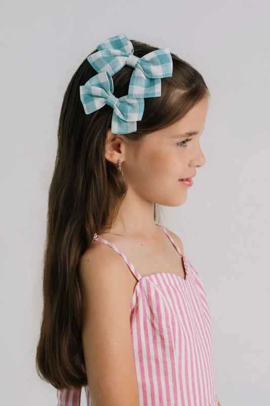 Laço Nina Linho Vichy Verde | Unidade - Yoyo Bow Club