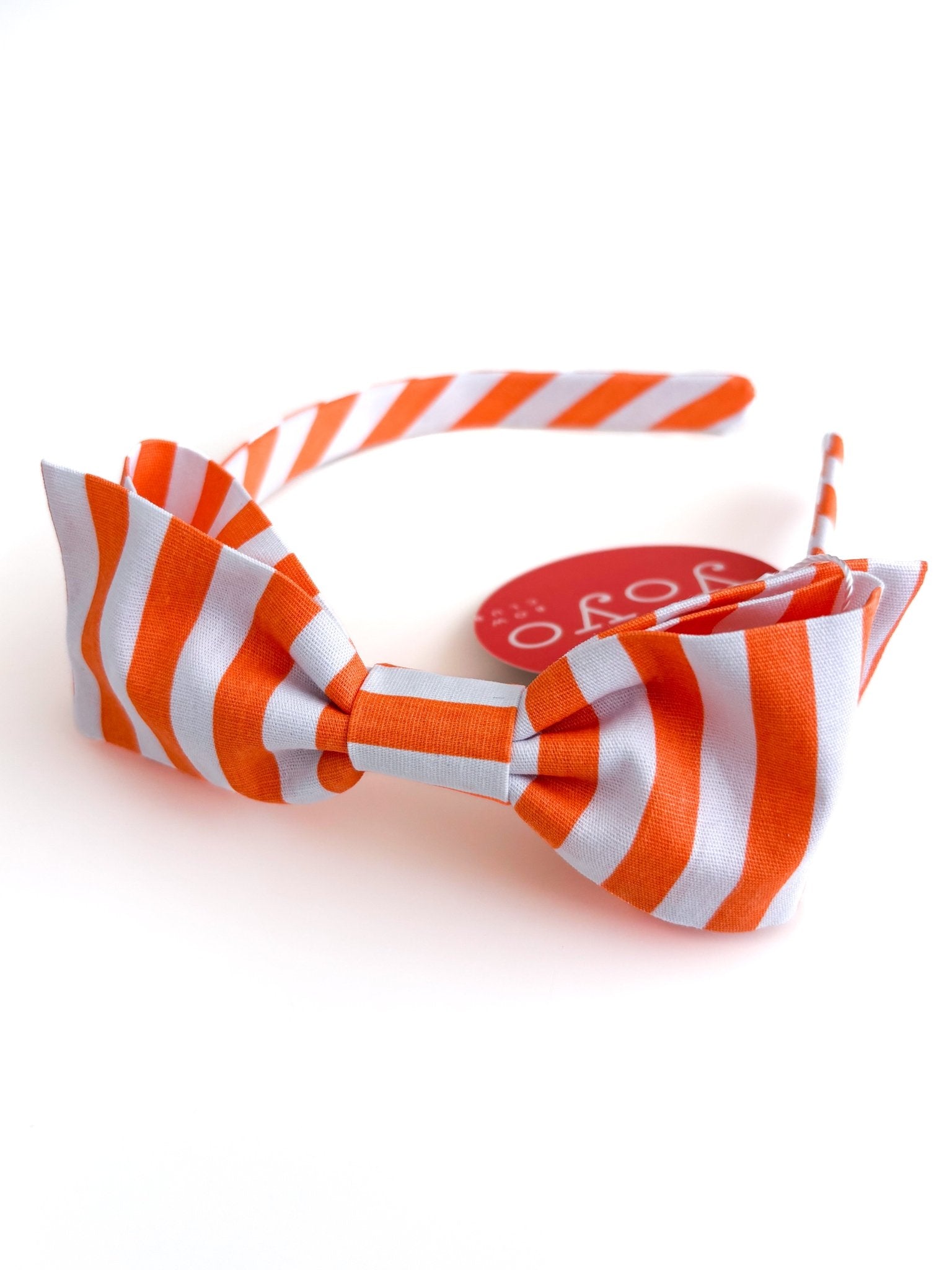 Arco Laço Listras Laranja e Branco - Yoyo Bow Club