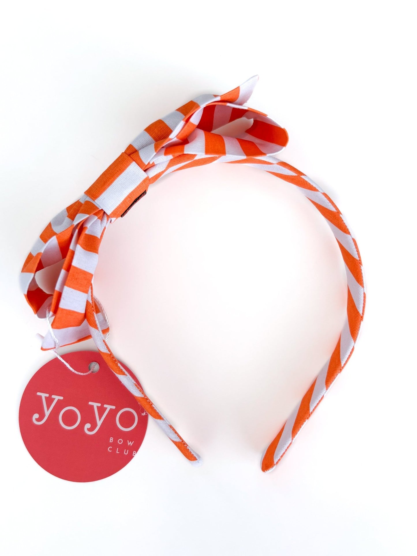 Arco Laço Listras Laranja e Branco - Yoyo Bow Club