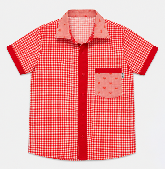 Camisa Coração Xadrez Vermelho