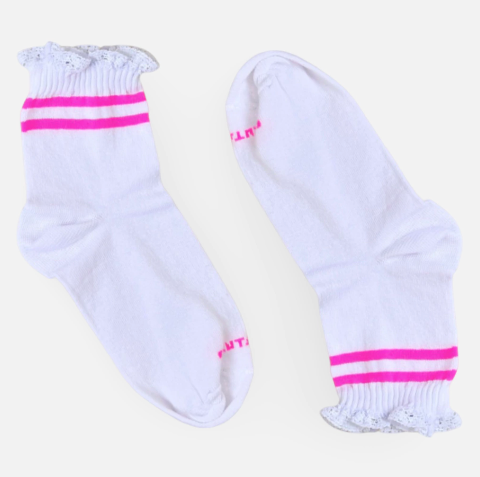 Meia Soquete Rendinha Listrada College Pink