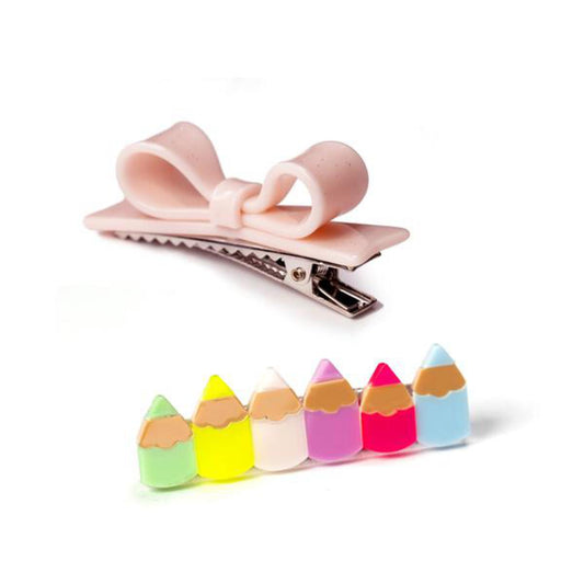 Dupla Hairclip Lápis e Laço Rosa