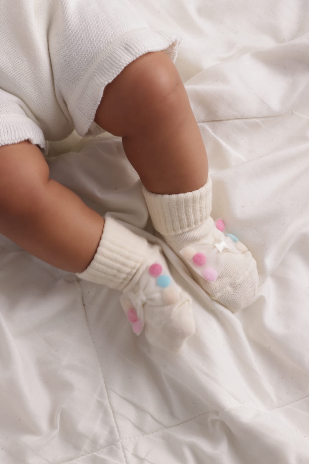 Meia POMPOM Bege - Yoyo Bow Club