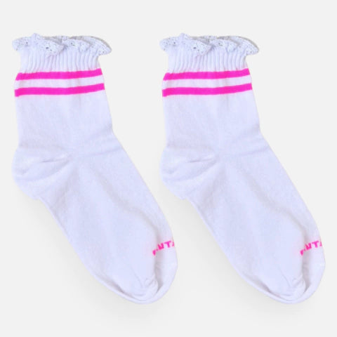 Meia Soquete Rendinha Listrada College Pink