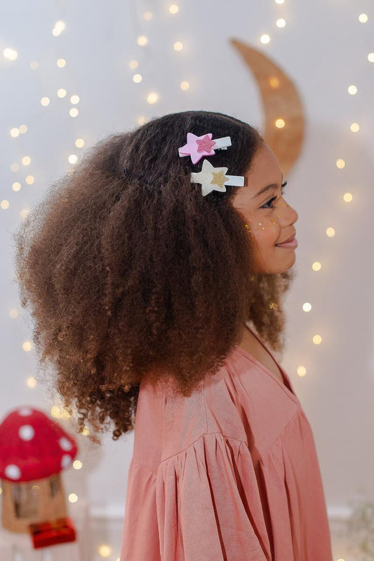 Trio Hairclip Stars Pink Gold Glitter - Yoyo Bow Club