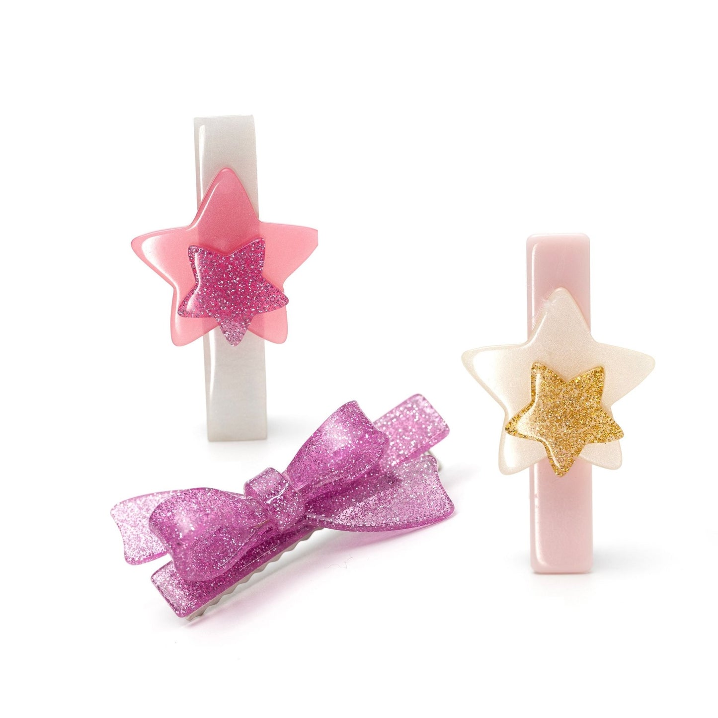 Trio Hairclip Stars Pink Gold Glitter - Yoyo Bow Club